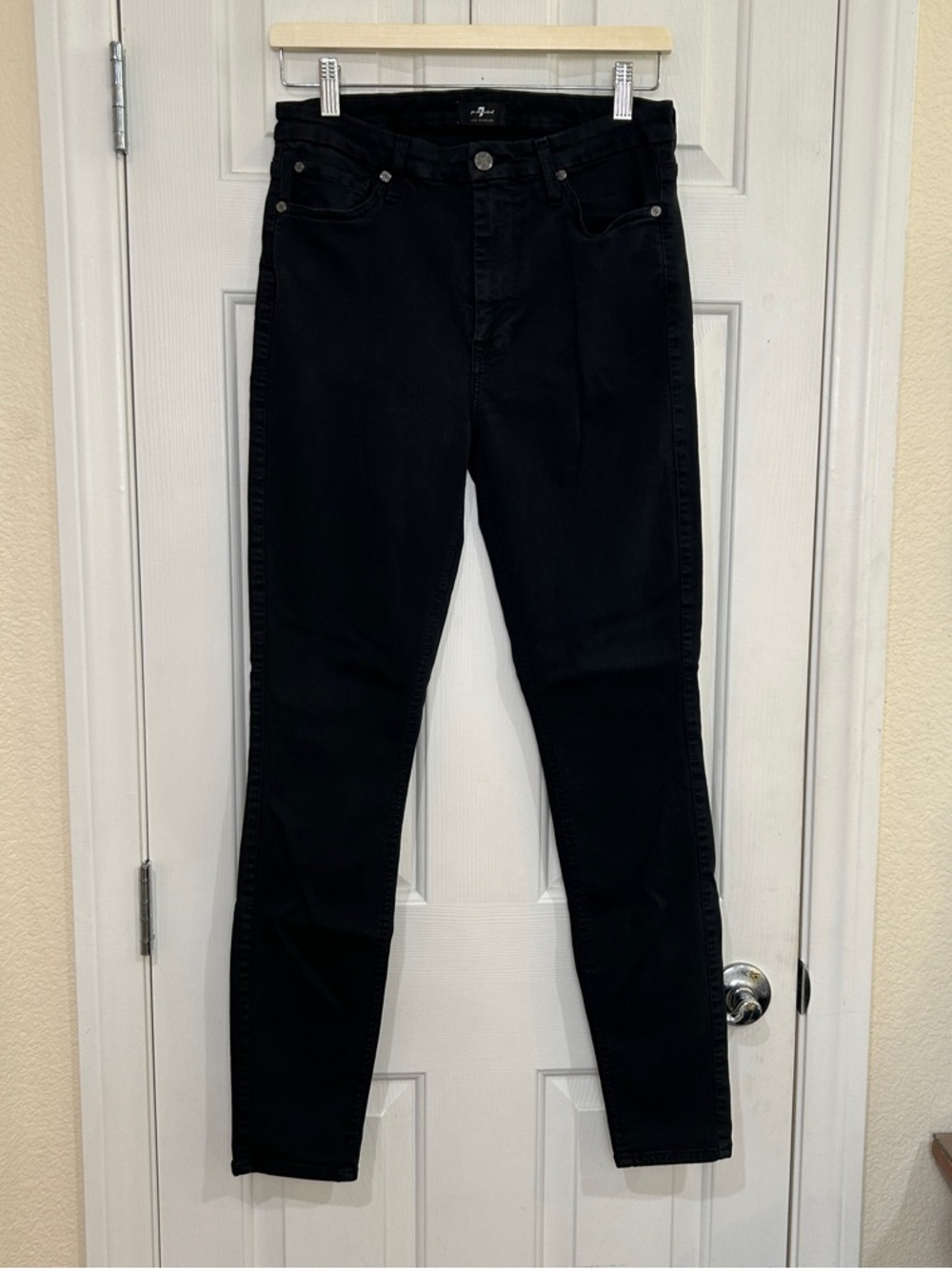 7 For All Mankind The High Waist Skinny Black Denim Jeans Size 28